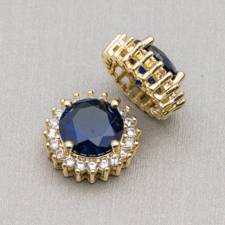 Round Brass Central Connector Component With 13mm Golden Sapphire Stones 10pcs