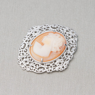 Εξάρτημα σύνδεσης ασημί 925 με μπαρόκ καμέο 24x28mm 2 τεμ.