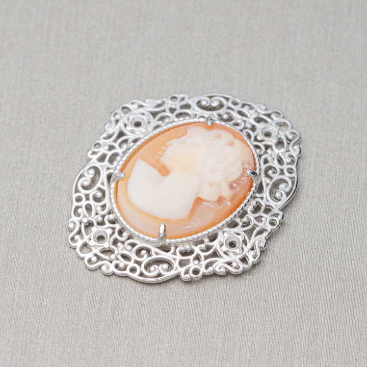 Verbindungselement aus 925er Sterlingsilber mit barocken Kameen, 24 x 28 mm, 2 Stk. Rhodium