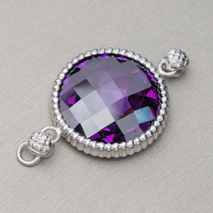 Composant de connecteur en argent sterling 925 avec zircon cubique rhodié violet 22 mm 1pc
