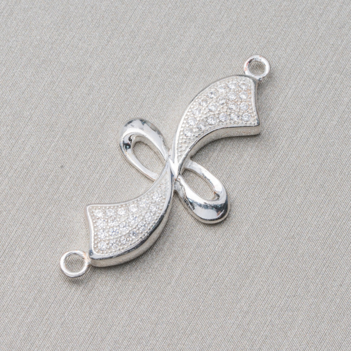 Connecteur Composant Argent 925 Avec Zircon Fantaisie 31x15mm 4pcs Rhodium