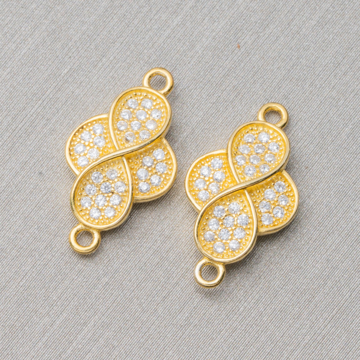 Komponentenverbinder aus 925er Silber mit Infinity-Zirkonen mit 2 Ringen 10x13mm 4St. Golden