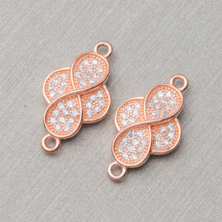 Connector Component Of 925 Silver With Infinity Zircons With 2 Rings 10x13mm 4pcs Rose Gold
