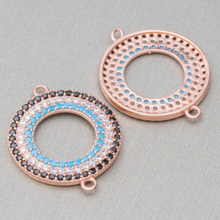 Verbindungskomponente 925 Silber mit Zirkonen Micropave runder Donut mit 2 Ringen 17 mm 4 Stück Roségold