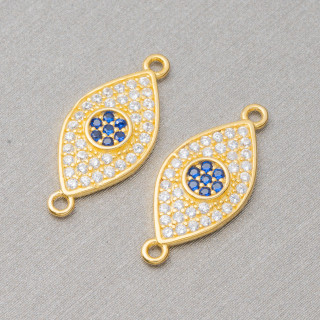 Connector Component Of 925 Silver With Shuttle Zircons With 2 Rings 8x14mm 6pcs Golden