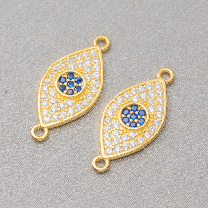 Komponentenverbinder aus Silber 925 mit Zirkonen Shuttle mit 2 Ringen 8x14mm 6St Golden