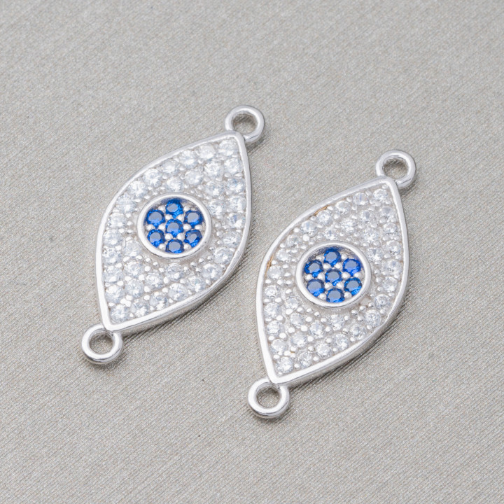 Composant Connecteur En Argent 925 Avec Zircons Navette Avec 2 Anneaux 8x14mm 6pcs Rhodium