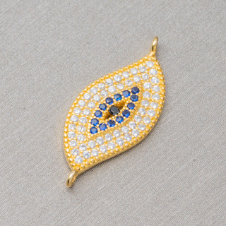 Komponentenverbinder aus 925er Silber mit Zirkonias Auge mit 2 Ringen 10x20mm 4St. Golden