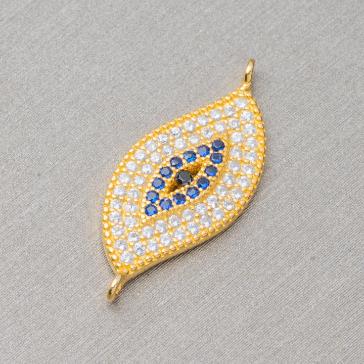 Komponentenverbinder aus 925er Silber mit Zirkonias Auge mit 2 Ringen 10x20mm 4St. Golden