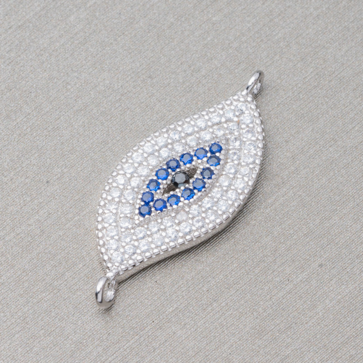 Βύσμα Component Of 925 Silver With Zircons Eye With 2 Rings 10x20mm 4τμχ Ροδίου