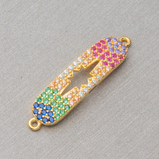 Connector Component Of 925 Silver With Zircons Tag With 2 Rings 6x20mm 6pcs Golden