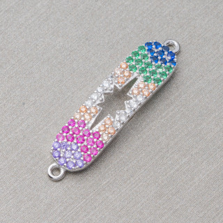 Komponentenverbinder aus 925er Silber mit Zirkonia-Platte mit 2 Ringen 6x20mm 6St. Rhodium