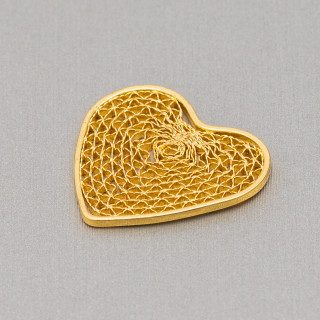 Filigree Heart Bronze Connector Component 19x21mm 15pcs Golden
