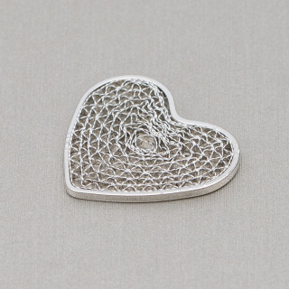 Filigree Heart Bronze Connector Component 19x21mm 15pcs Rhodium Plated