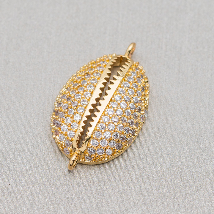 Bronze-Verbindungskomponente mit eingebetteter Zirkonschale mit 2 Ringen 12 x 21 mm, 8 Stück, golden