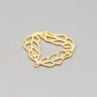 Componente Connettore Di Bronzo Spazzolato Foglia Traforata Pendente 22x24mm 40pz