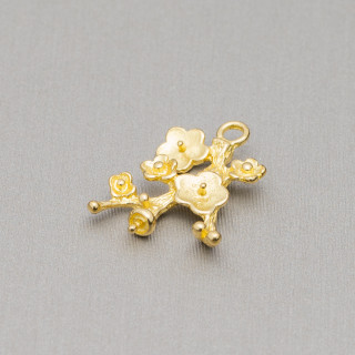 Bronce cepillado Conector Componente Ramitas de flores 14x20mm 30pcs Dorado