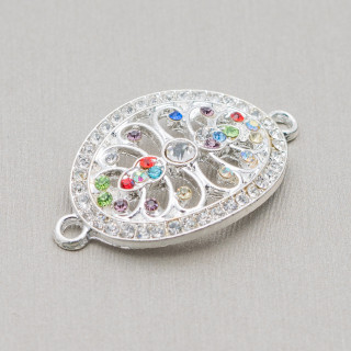 Componente Connettore Di Ottone Con Strass 20x33 25pz Argentato MOD3