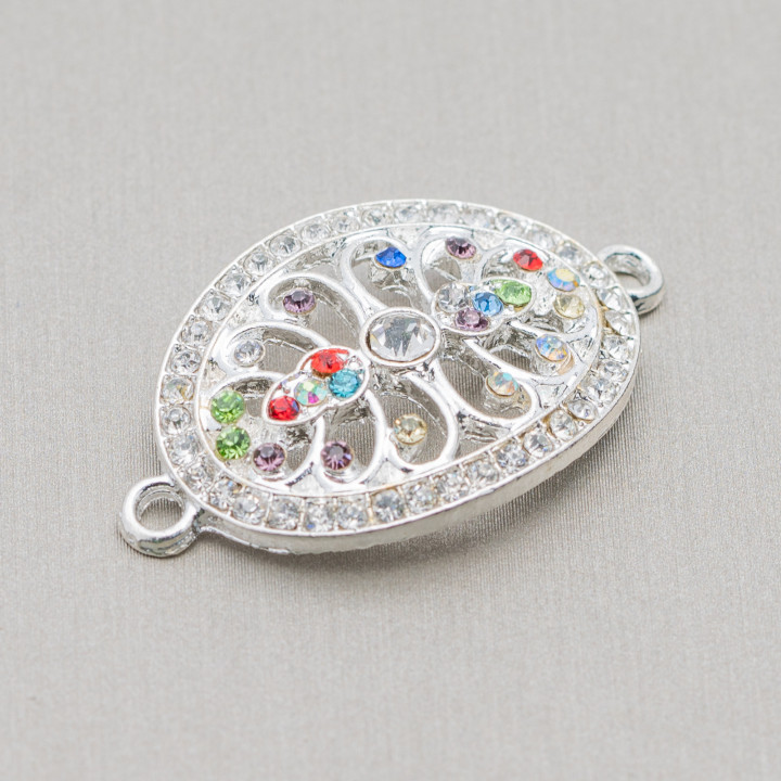 Componente Connettore Di Ottone Con Strass 20x33 25pz Argentato MOD3