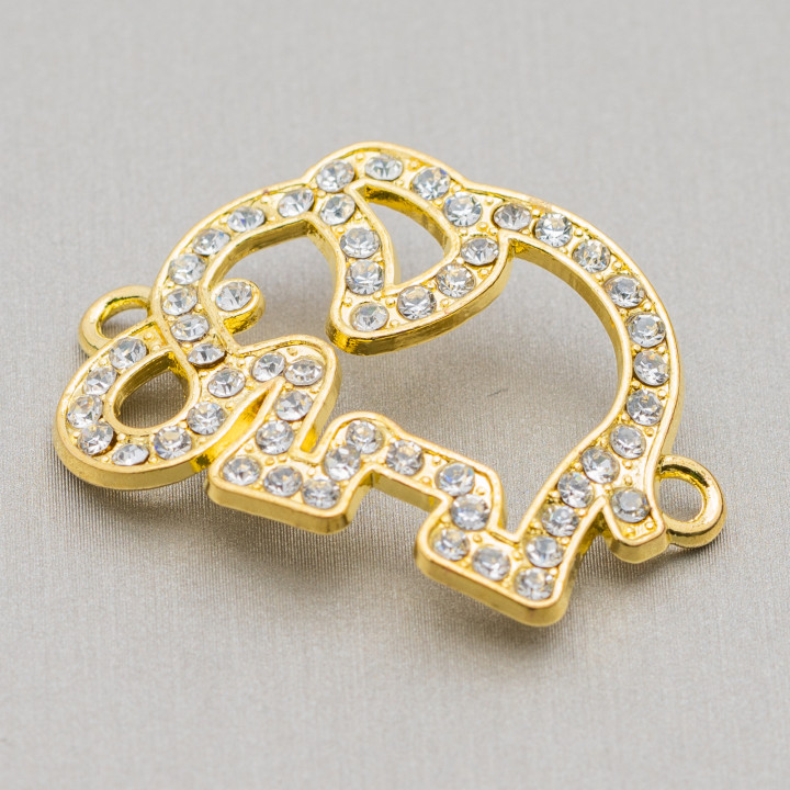 Componente Conector Latón Con Strass 24x36 25pcs Dorado MOD5