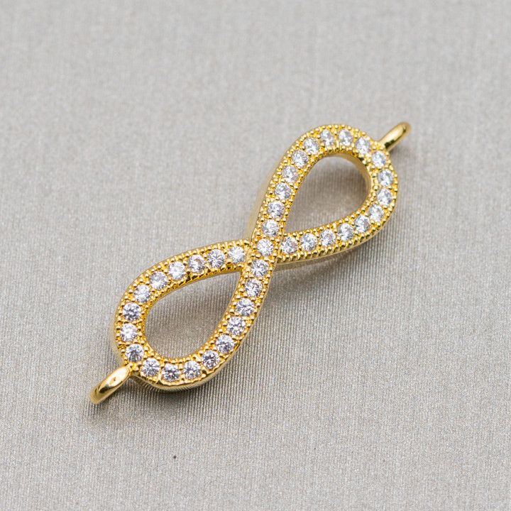 Ορειχάλκινος σύνδεσμος Εξάρτημα με Zirconia Infinite 07x20mm 5τμχ Χρυσό
