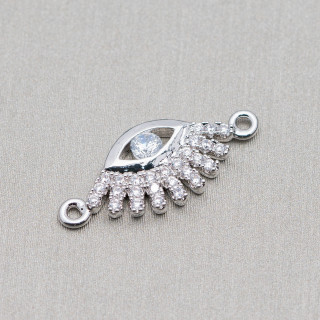 Brass Connector Component With Zirconia Eye 09x16mm 6pcs Rhodium Plated