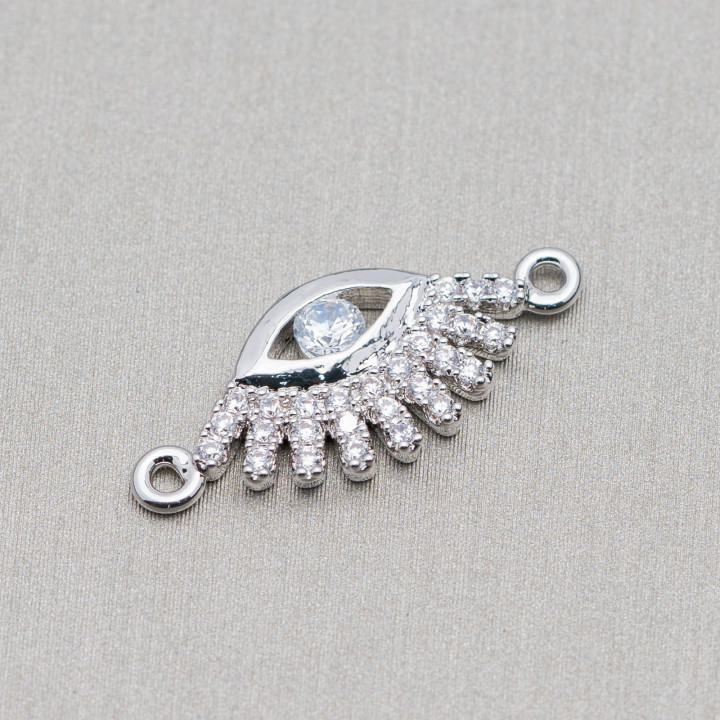 Verbindungselement Messing mit Öse Zirkonia 09x16mm 6St Rhodium