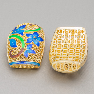 Cloisonné 'Laiton émaillé Connecteur Composant 42x26mm 2pcs Fleurs