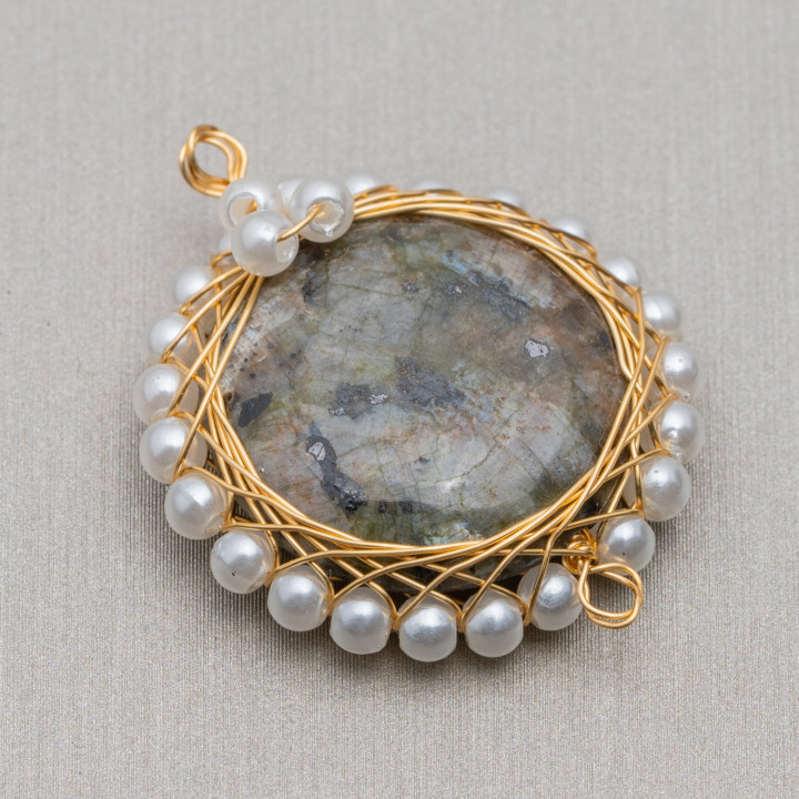 Componente Connettore Di Pietre Con Ottone E Perline Intrecciate 6pz 24-26mm