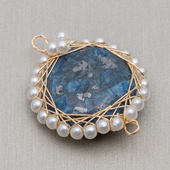 Stone Connector Component with Brass and Twisted Beads 6pcs 24-26mm Blue Jasper