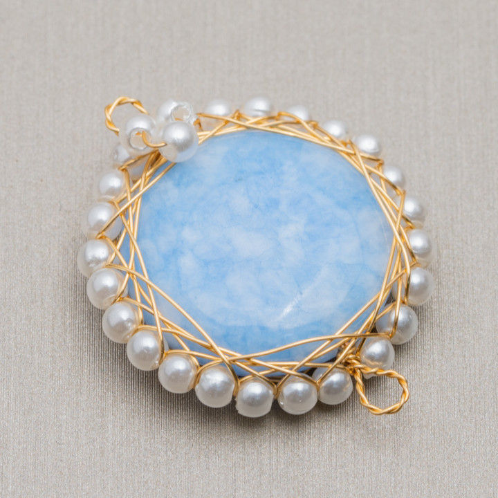 Stone Connector Component with Brass and Twisted Beads 6pcs 24-26mm Light Blue Jade