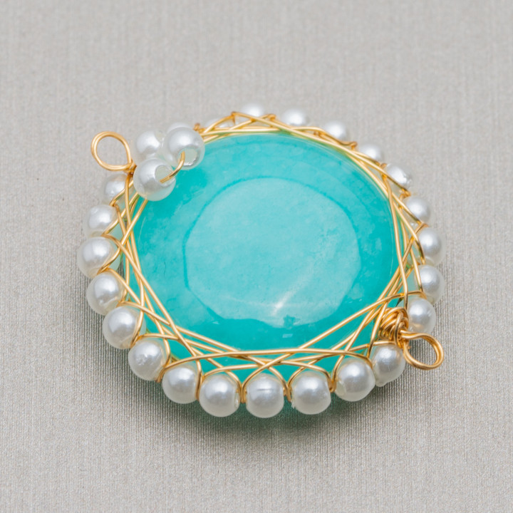 Conector Componente De Piedras Con Latón Y Cuentas Entrelazadas 6 Piezas 24-26mm Jade Turquesa