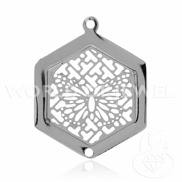 Composant Acier Hexagone Creux Pendentif 18mm 28pcs