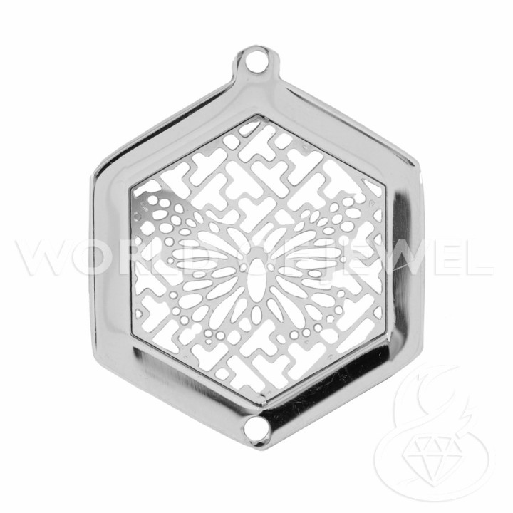 Steel Component Perforated Hexagon Pendant 25mm 28pcs