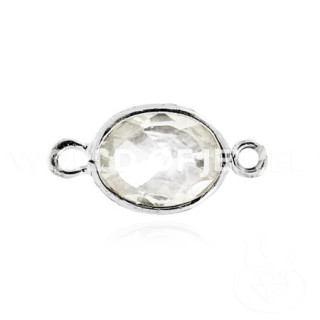 925 Silver Component With Oval Zircon 08x10mm 6pcs White Rhodium Plated