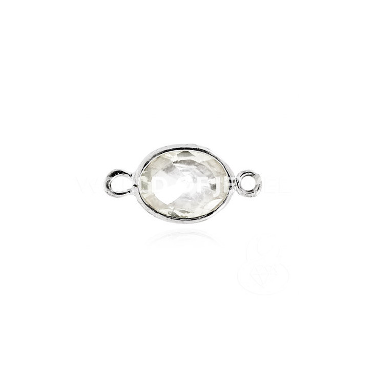 Composant en argent 925 avec zircon ovale 08x10mm 6pcs plaqué rhodium blanc