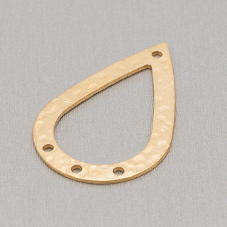 Componente Di Bronzo Battuto Goccia Piatta Con 4 Fori 20x30mm 30pz