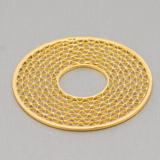 Círculo De Componente De Bronce Perforado Con Decoración De Ondas En Filigrana 40mm 5Pzs Dorado