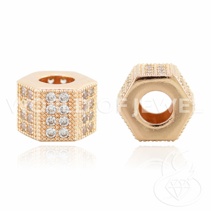 Brass Component With Zircons Washer Hexagon 10x08mm 6pcs Rose Gold