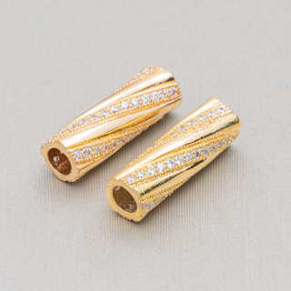 Brass Component With Zircons Tube 06x20mm 6pcs Golden