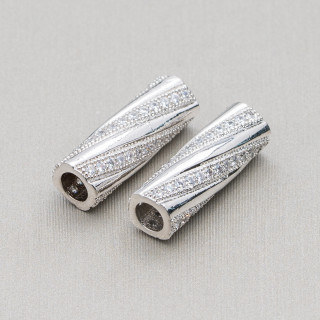 Brass Component With Zircons Tube 06x20mm 6pcs Rhodium Plated