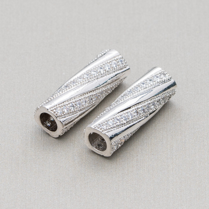 Composant Laiton Avec Zircons Tube 06x20mm 6pcs Rhodium