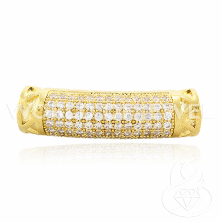 Brass Component With Zircons Curved Tube 07x25mm 6pcs Golden