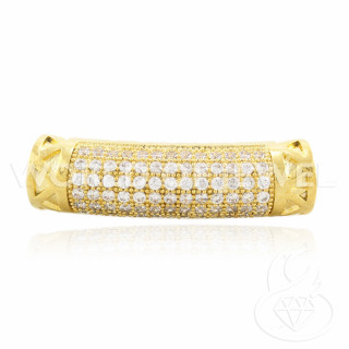 Brass Component With Zircons Curved Tube 24x07mm 6pcs Golden