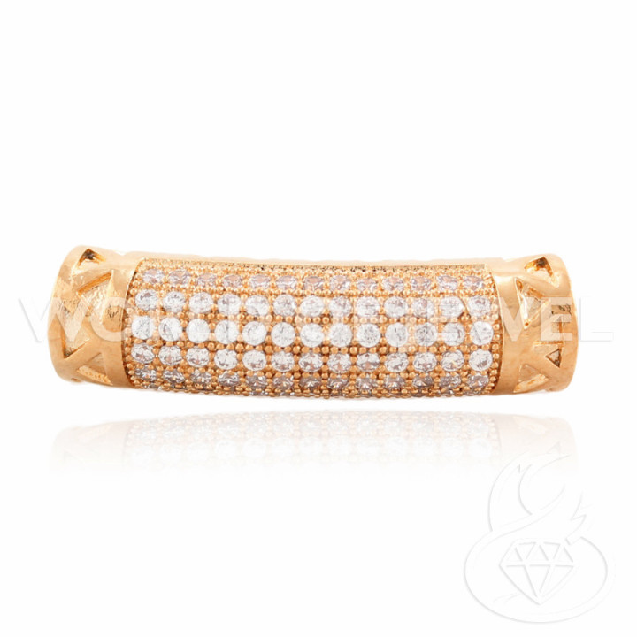 Brass Component With Zircons Curved Tube 24x07mm 6pcs Rose Gold