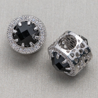 Componente Di Ottone Foro Largo Con Cristalli E Strass 11mm Foro Da 5,5mm 6pz Nero Rodiato