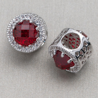 Componente Di Ottone Foro Largo Con Cristalli E Strass 11mm Foro Da 5,5mm 6pz Ruby Rodiato