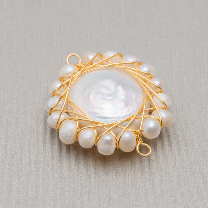 Freshwater Pearl Component With Braided Pearls 2pcs 22-24mm