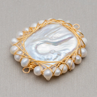 River Pearl Component With Braided Pearls 2pcs 24x30mm
