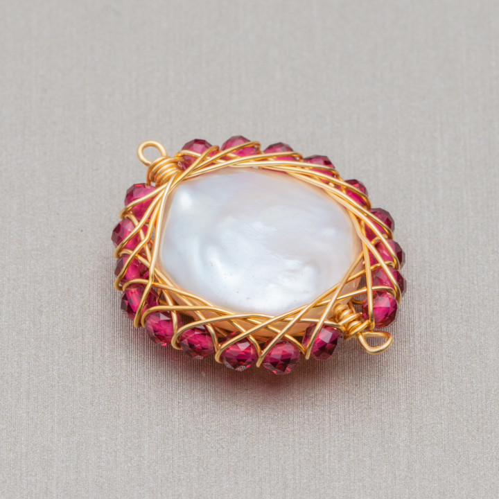 Freshwater Pearl Component With Intertwined Diamond Cut Stones 2pcs 22-24mm